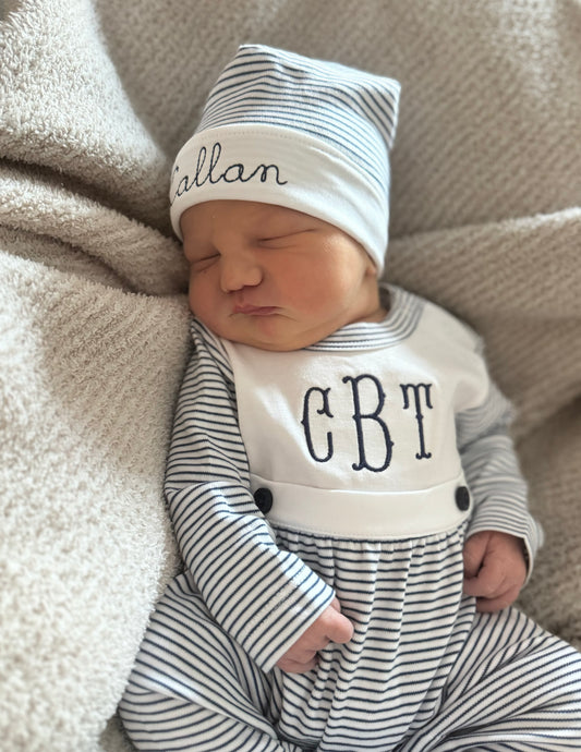 Navy Stripe Footie w/ Hat