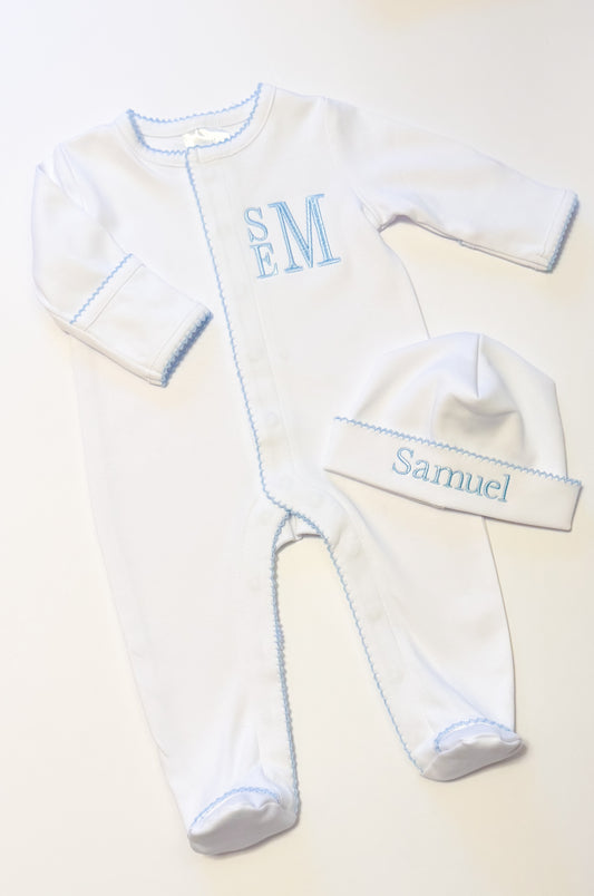 Blue Picot Trim Footie