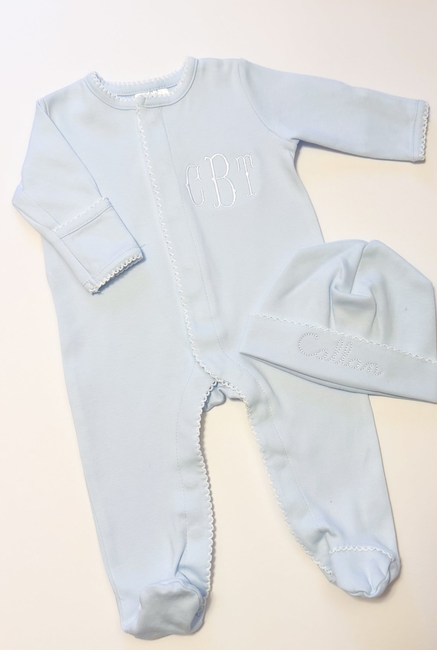 Light Blue Footie w/ White Picot Trim