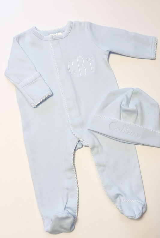 Light Blue Footie w/ White Picot Trim
