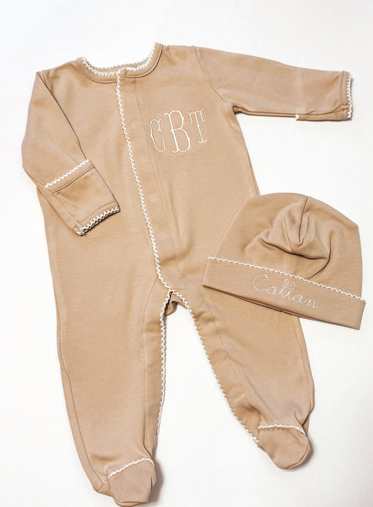 Tan Footie w/ White Picot Trim