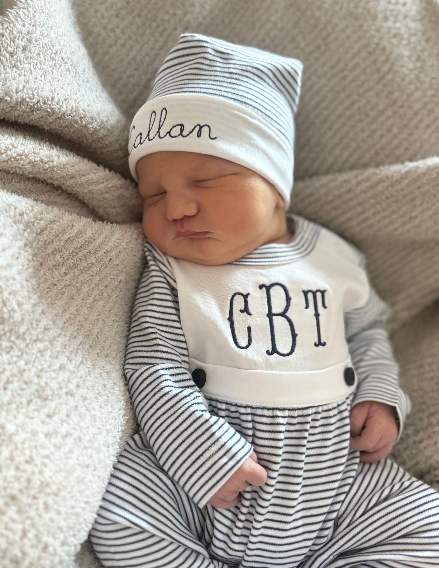 Navy Stripe Footie w/ Hat